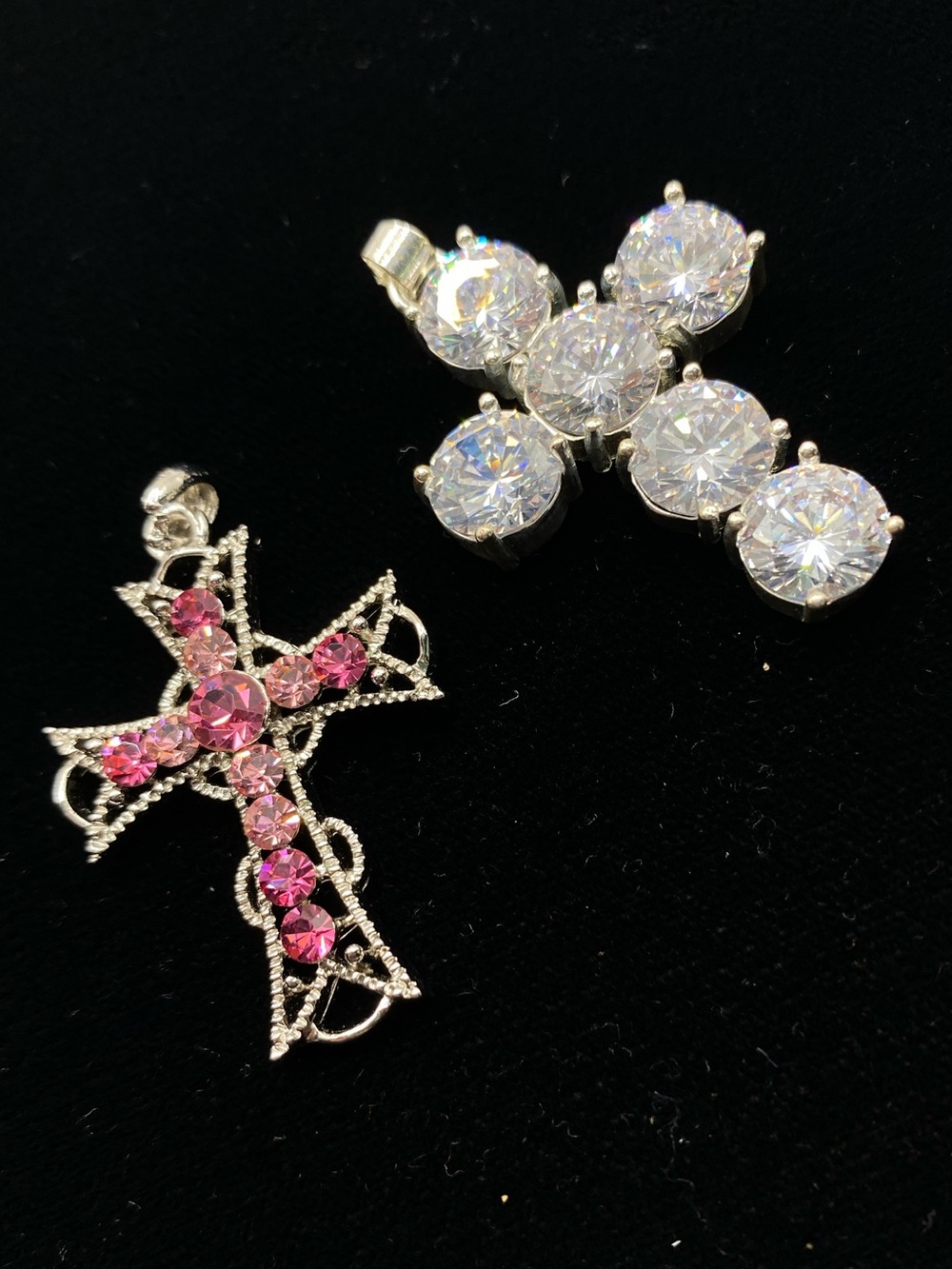Crystal Cross Pendants Silver Tone Sparkly